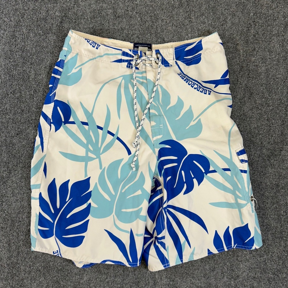 Abercrombie & Fitch Mens Blue Tropical Monstera Leaf Board Shorts Swim Trunks 32